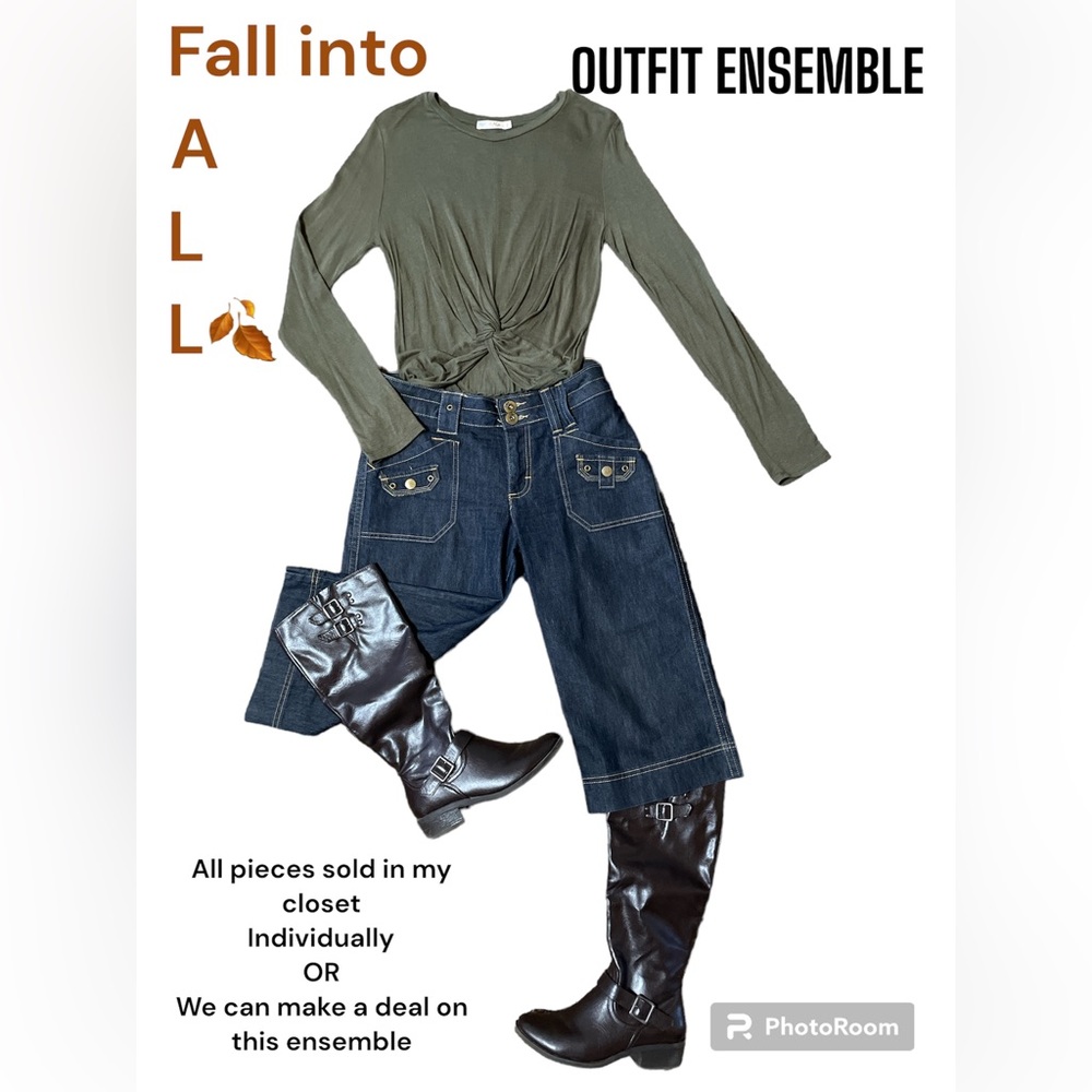 Outfit Ensemble Heart & Hip Top Lee Rider Copper Jean Capris Tall Brown Boots